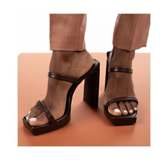 Jeffrey Campbell Shoes - Jeffery Campbell Women’s Hustler Black Patent Leather Slip On Square Toe Sandal